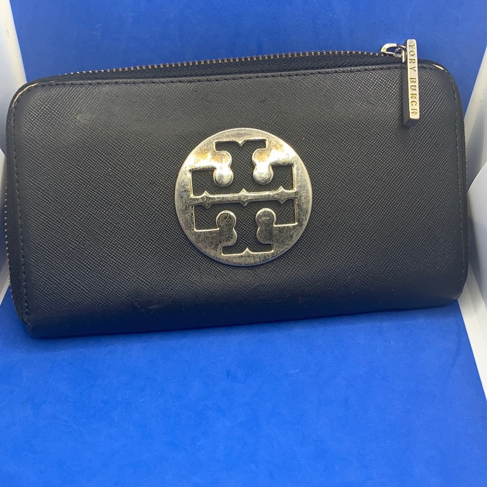 Tory Burch large continental logo zip around saffiano leather wallet